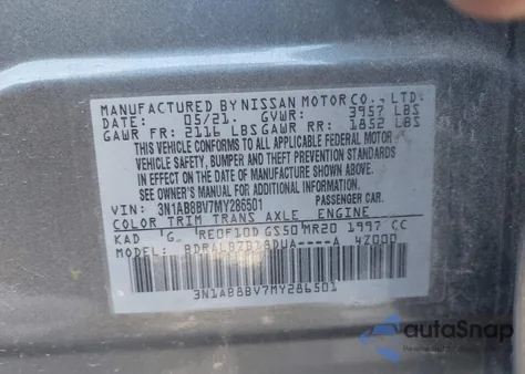2021 Nissan Sentra S Xtronic Cvt from USA, damaged, VIN 3N1AB8BV7MY286501